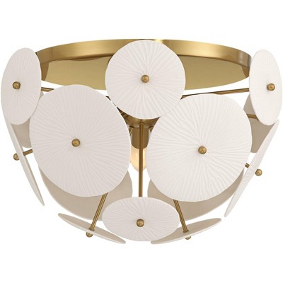 Possini Euro Design Shelly 15 1/2" Modern Art Deco Semi Flush-Mount Ceiling Light Fixture Kitchen Foyer Hallway Sputnik Gold Finish White Ceramic
