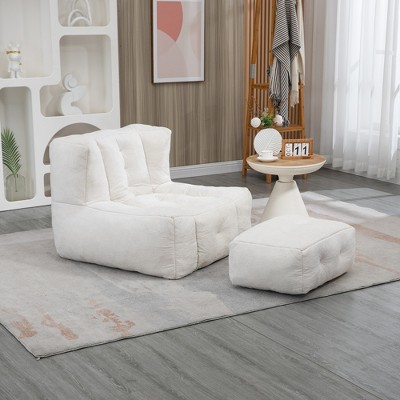 GDFStudio Toby Modern Velvel Upholstered Fluffy Bean Bag Chair with Ottoman