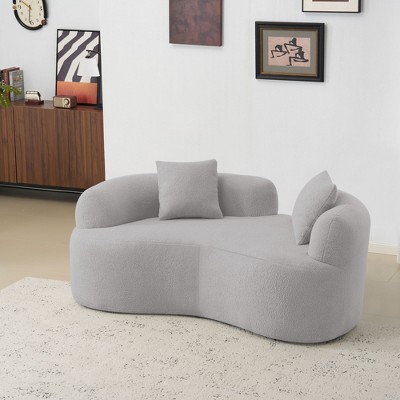 67 Inch Curved Loveseat  Full Compression Sponge Sofa, Teddy Velvet Fabric, No-Assembly Compact Sofa for Small Spaces & Apartments