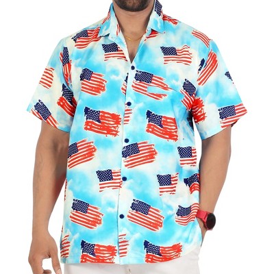 LA LEELA Men's Hawaiian 4th of July Patriotic American Shirt Short Sleeve Button Down Holiday Shirts for Men
