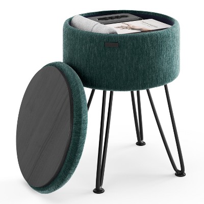 StorageBud Round Ottoman with Storage, Textured Velvet Storage Ottoman, Modern Foot Stool for Living Room and Bedroom