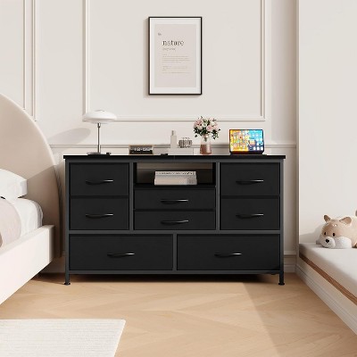 coucheta 8 Drawer Dresser with LED Lights & Charging Station, Wide Console Table for 55 Inch TV, TV Stand Dresser Organizer for Living Room, Bedroom