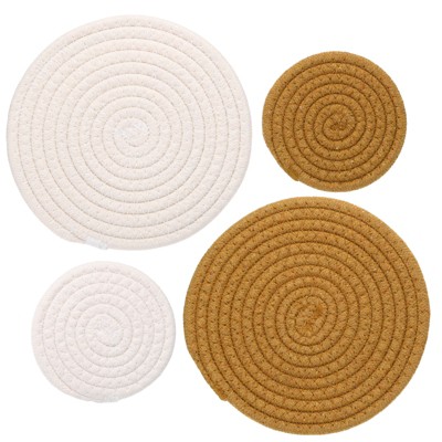 Unique Bargains Indoor Non-slip Absorbent Cotton Rope Plant Saucers Set of 4