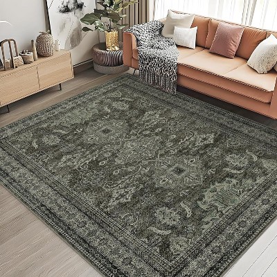 Area Rug for Bedroom Distressed Oriental Office Carpet Low Pile Neutral Soft Nursery Carpet Non Slip Washable Farmhouse Area Rug