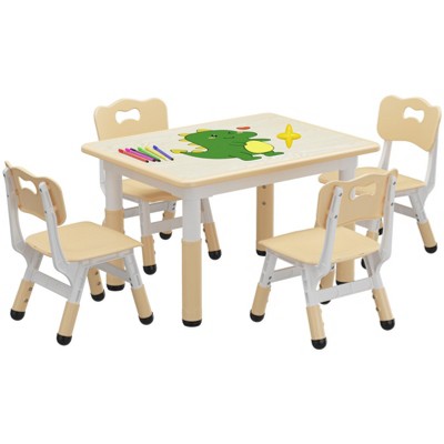 Kids Table and Chair Set, Height Adjustable Toddler Table and 4 Chairs Set for Ages 2-10