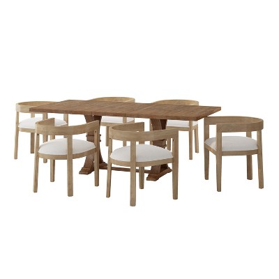 Christopher Knight Home Hudson 7 Pieces Upholstered Wood Extended Dining Set with Pedestal Base