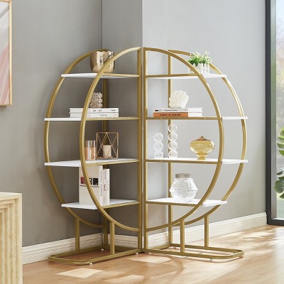 69 in Freestanding Modern Round Bookcase with 4 Open Shelves Adjustable Shape and Anti-Tip Kit for Home or Office-3irtyhousy