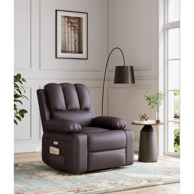 Recliner Chair with Heat and Massage - 360° Swivel&Faux Leather Rocking Chair with Cup Holder for Living Rooms, Bedrooms