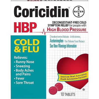 Coricidin HBP Cold & Flu Tablets, 10 Count