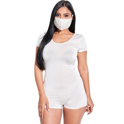 Slickblue Women’s Short Sleeve Scoop Neck Romper and Face Mask Set, Casual 2-Piece Casual Outfit, Color & Size Options