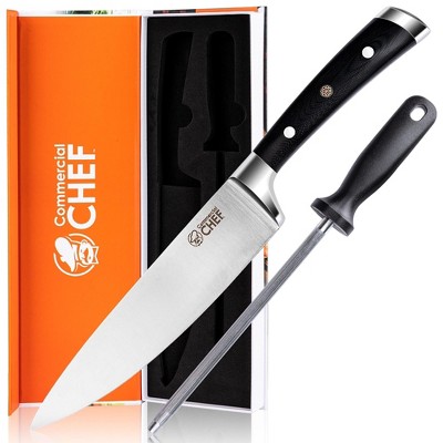 Commercial Chef Professional 8" Chef Knife with Sharpener