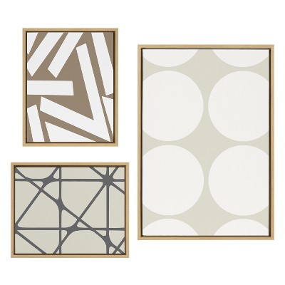 Kate and Laurel Sylvie Elevated Modern Neutral Dots, Neutral Pattern No 2 and Neutral Stained Glass Framed Canvas by The Creative Bunch Studio