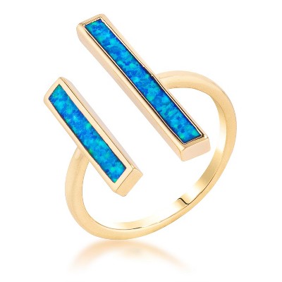 Slickblue Blue Opal Double Bar Ring for Women, Rose Gold/Gold, Modern Contemporary Style, Sizes 5-10