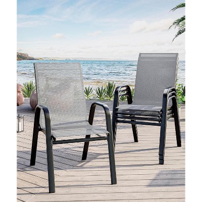 Garvee 4 Pcs Stackable Patio Chairs Outdoor Stacking Metal Chairs with Textilene Fabric for Deck, Poolside, or Backyard