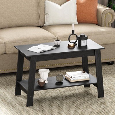 Coolmee 2 Tier Coffee Table, Rustic Wood Living Room Tables with Open Rectangular Storage Compartment, Coffee Tables for Living Room, Home Office