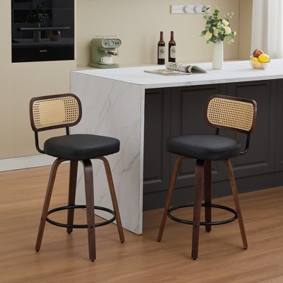 FONTOI 2PCS Swivel Upholstered Barstools, Counter Height Bar Chairs, Island Stools for Kitchen Counter, Black, 16.93"*35.43"*22.04"