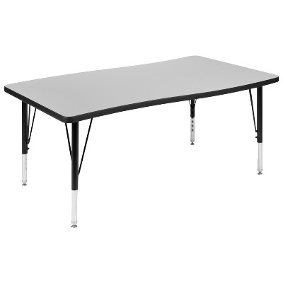 Emma and Oliver 28"W x 47.5"L Rectangular Wave Flexible Collaborative Grey Kids Adjustable Activity Table