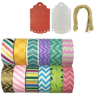 Wrapables Set of 12 Washi Tapes Decorative Masking Tapes + 20 Shimmer Tags