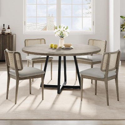 Nasitip 47" Grey Round Dining Table for 4–6 People, Industrial Kitchen Table with Metal Pedestal Base for Dining Room or Kitchen