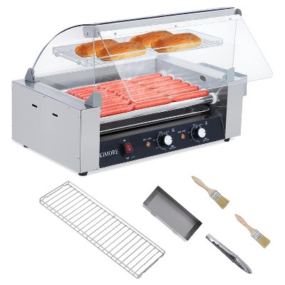 Commercial 18 Hot Dog 7 Roller Grill Cooker Machines 1050W With Cover & Shelf