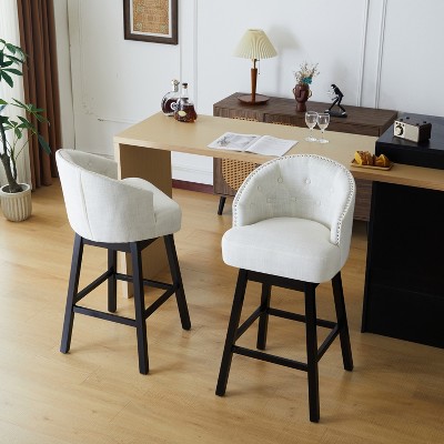 43"H Swivel Bar Stools Set of 2, Upholstered Accent Bar Height Chairs with Backrest, Footrest -ModernLuxe