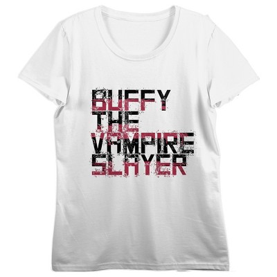 Buffy The Vampire Slayer Logo Art With Cross Crew Neck Short Sleeve Women's White T-shirt
