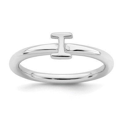 Black Bow Jewelry Rhodium Plated Sterling Silver Stackable Letter I Ring