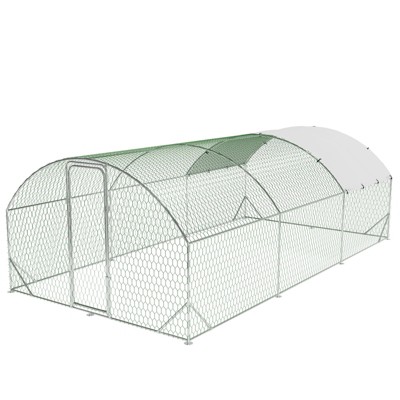 Chicken Coop, Chicken Run - Large Metal Walk-in Dome Cage with 4 Corner Reinforcement, Pet Playpen for 15-21 Chickens, Hens, Ducks, Rabbits (Silver)