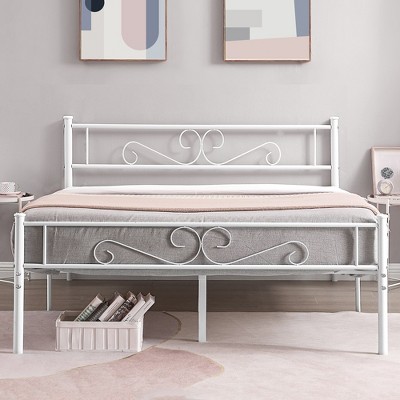 VECELO Metal Platform Bed Frame Simple Mattress Foundation with Vintage Headboard & Footboard