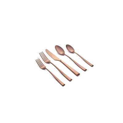 Cambridge Silversmiths 20pc Marlise Copper Satin Flatware Set: Copper Silverware, Service for 4, Dishwasher-Safe