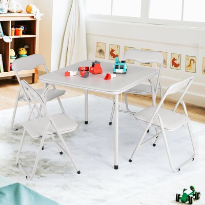 GustoWave Metal Folding Card Table and Chair Set of,Leather Padded Folding Chairs with Comfortable Cushion and Durable Steel Frame,Square Table