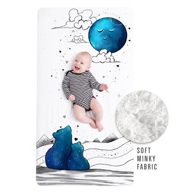 JumpOff Jo Super Soft Minky Fabric Waterproof Crib Sheet - Mama Blue Bear