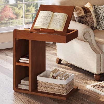 Tribesigns Vintage C-Shaped End Table with Adjustable Top, Chair Side Table for Living Room, Bedroon, Sofa Side, Easy Assembly, Walnut Brown