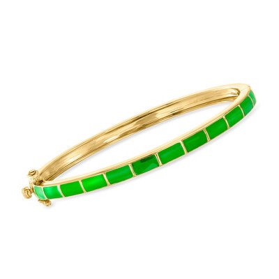 Ross-Simons Green Enamel Striped Bangle Bracelet in 18kt Gold Over Sterling Size 8