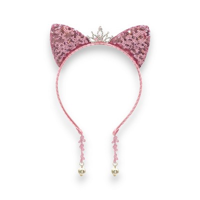Summer Crystal - Small Sequin Cat Ears Headband with Pearl Earring Pendants - 1 Pack
