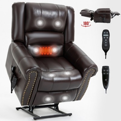 Power Lift Recliner Chair with Heat & Massage, Dual Motor, Infinite Recline Positions, Up to 350 lbs, Faux Leather with USB Charging & Side Pockets