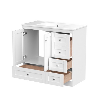 Dexmalle White Shaker Style Free-Standing Bathroom Vanity Cabinet with Ceramic Sink