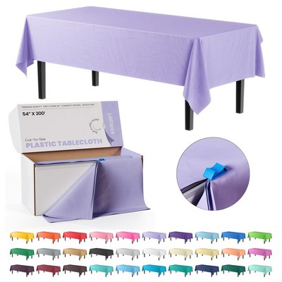 Crown Display 54" X 300' Roll In A Box Cut-To-Size Disposable Plastic Table Cover With Cutter