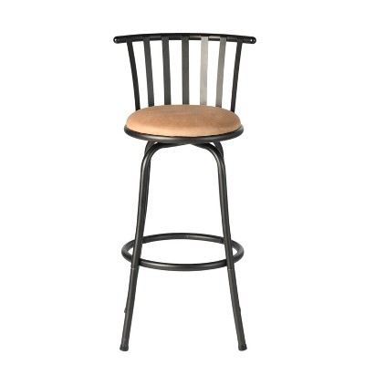 HomeRoots Brown and Black Faux Leather and Metal Low Back Adjustable Height Swivel Bar Chair