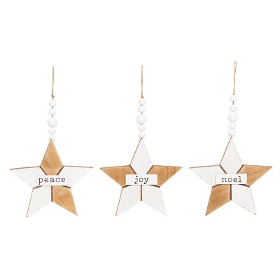 Transpac 14.17 in Multicolored Rustic Star Ornaments Set of 3 for Christmas Tree Decor Wood Holiday Decorations