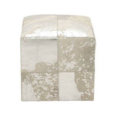 Contemporary Square Cowhide Leather Stool Ottoman - Olivia & May
