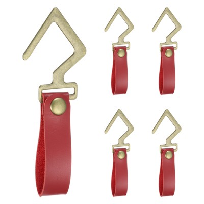 Unique Bargains PU Leather Outdoor Camping Hanging Pots Utensils V-Shape Utility Hooks 5 Pcs