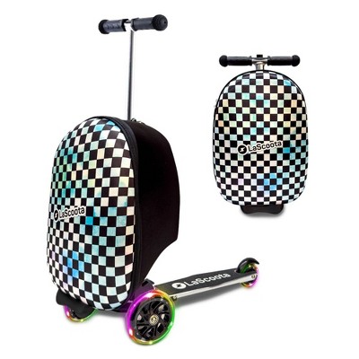 Lascoota Scooter Suitcase, Foldable Scooter Luggage For Kids, Checkered Graphic Suitcase Scooter for Kids Ages 3-14