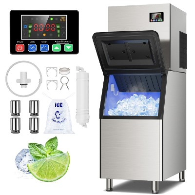 Mojgar Commercial Ice Maker Machine 550LBS/24H with 350LBS Storage Bin, 156 Full Cube Ice Ready in 8-15 min, Air Cooled