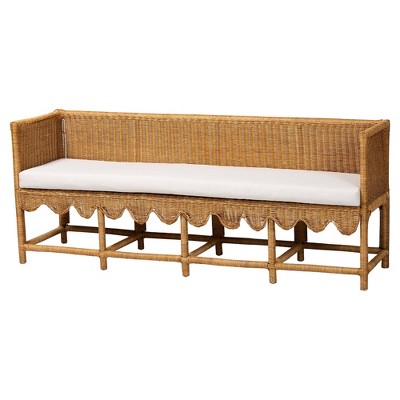 bali & pari Seranay Scallop Rattan Long Dining Bench Light Honey