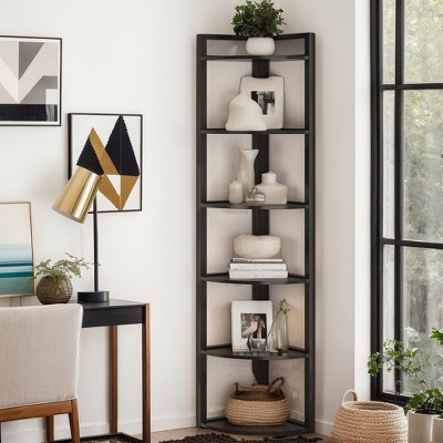 Hommoo 6-Tier Corner Shelf, Small Corner Bookshelf Storage Rack