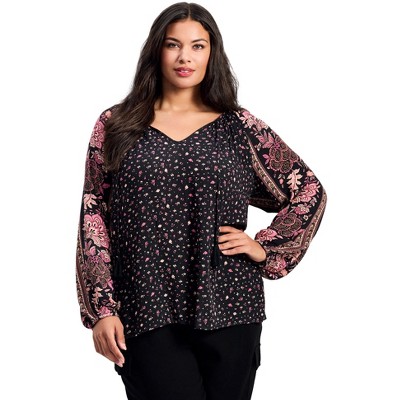 Avenue Eliana Border Print Sleeve Peasant Top