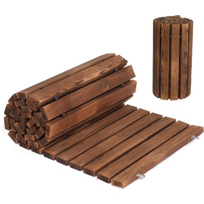 VINGLI 22in x 8ft Wooden Garden Pathway for Outdoors, Roll Out Pathway Flooring, Anti-Slip Patio Walkway with Wire&Stake