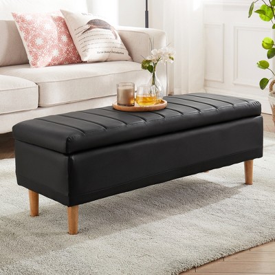 VECELO Modern Soft PU Leather Storage Bench, Ottoman 44" Shoestool with 6.1" Deep Storage Space for Living Room or Bedroom, Easy to Clean, Black