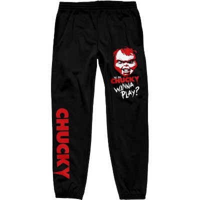 Chucky Wanna Play Chucky Doll Head Men's Black Sweatpants